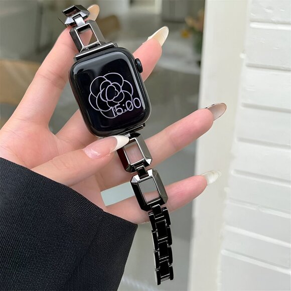 NEW Adjustable Square Stylish Strap Stainless Chain For Apple Watch - Black - Picture 1 of 5
